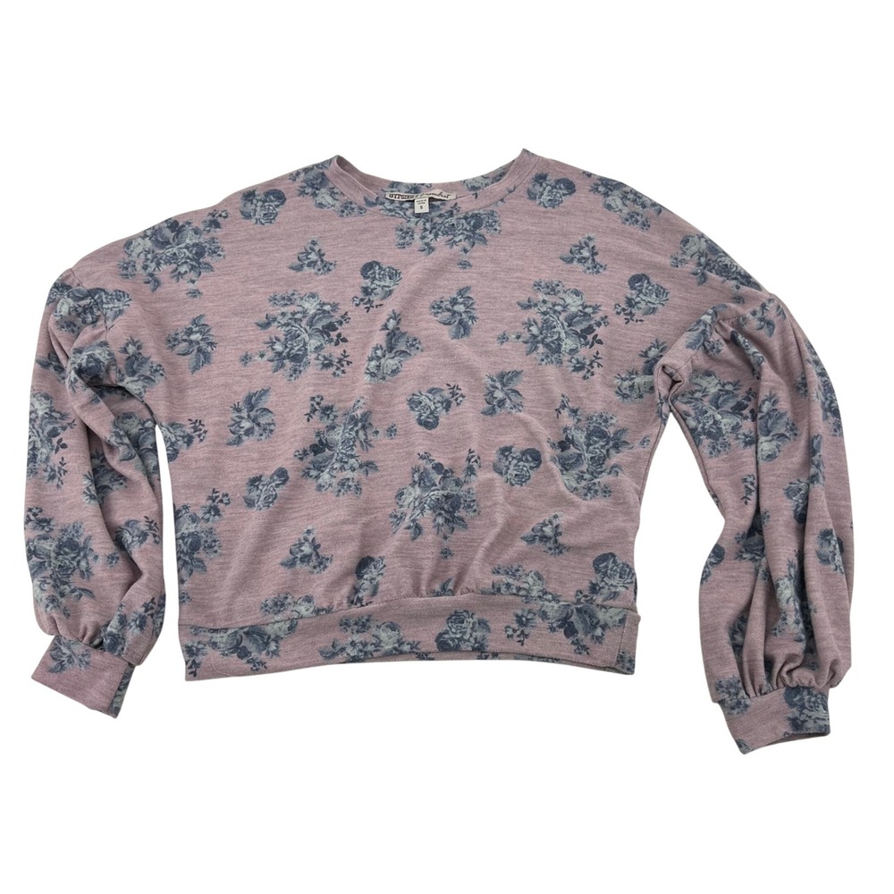 Gypsies & Moondust Women Pink Floral Balloon Sleeve‎ Sweatshirt Top Size S